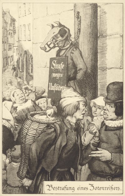 Middelalderstraff for uanstendighet (litho) av German School