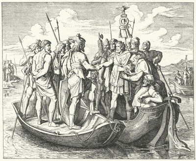 Møte mellom den romerske keiseren Valens og den vestgotiske kongen Athanaric ved Donau, 369 (gravering) av German School