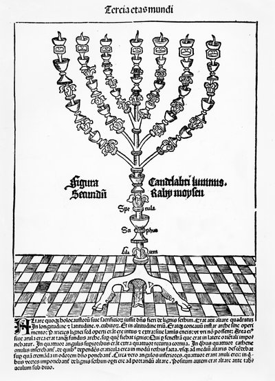 Menorah, fra Liber Chronicarum av Hartmann Schedel, utgitt i Nürnberg, 1493 av German School