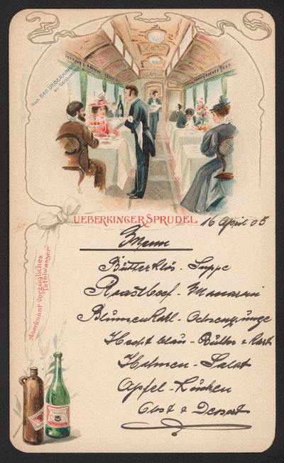 Menykortreklame Ueberkinger musserende mineralvann (farge litho) av German School
