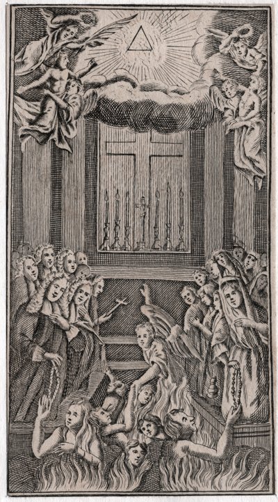 Messe i templet. (gravering av German School