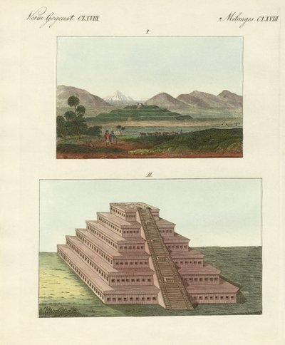 Meksikanske pyramider (farget gravering) av German School