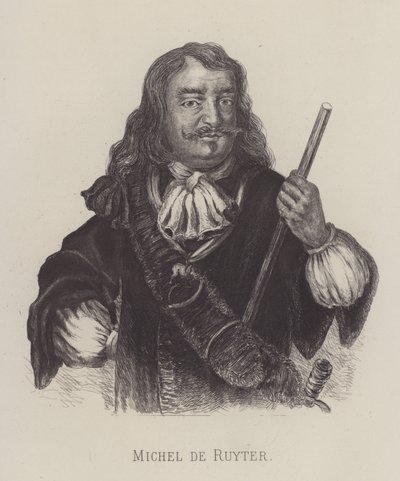 Michiel de Ruyter , nederlandsk admiral (litho) av German School