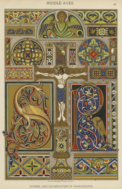 Middelalder, emalje og belysning av manuskripter (farge litho) av German School