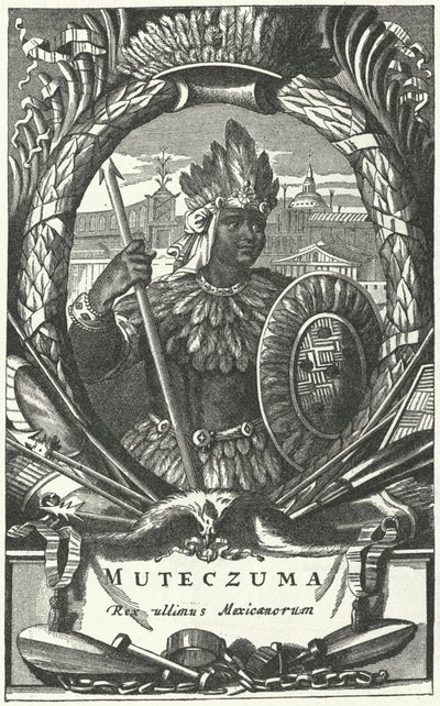 Montezuma II, aztekisk keiser (gravering) av German School