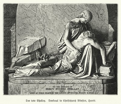 Monument til den engelske poeten Percy Bysshe Shelley, Christchurch Priory, Dorset (litho) av German School