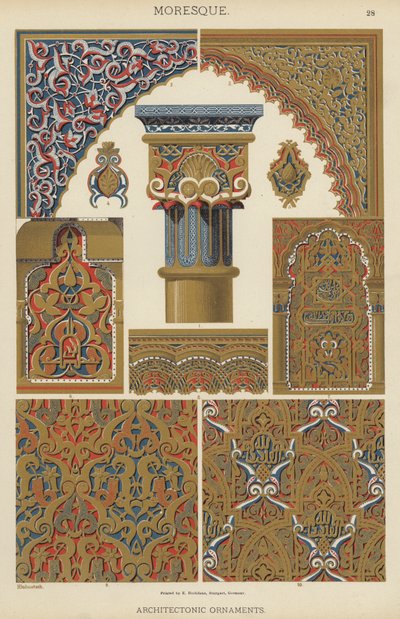 Moresque, arkitektoniske ornamenter (farge litho) av German School