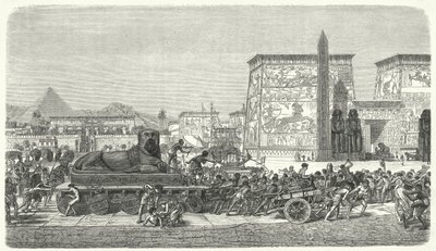 Flytte en statue i det gamle Egypt (gravering) av German School