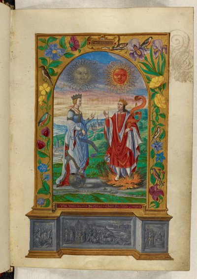 Ms Harley 3469 f.10 Miniatyr av en konge og dronning med ruller, fra 