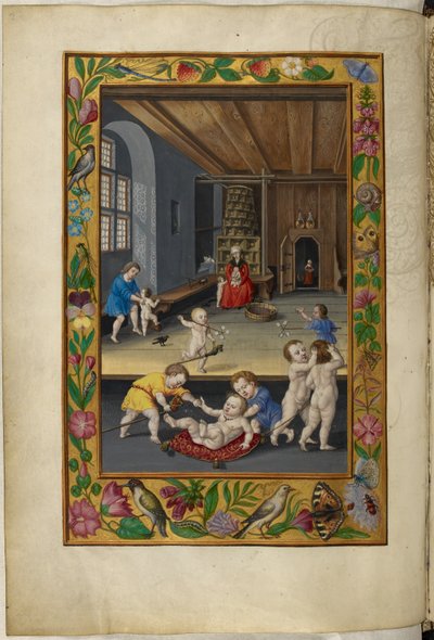 Ms Harley 3469, f.31v Barn som leker i et rom, The Fifth Treatise, fra 