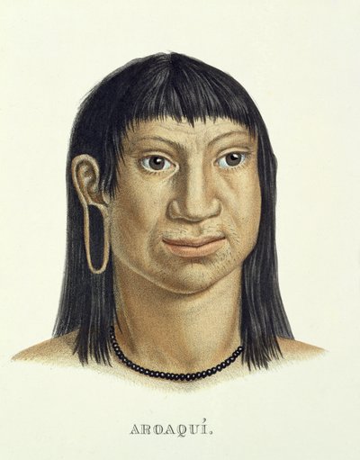 Innfødt mann av Aroaqui-stammen, fra Atlas of a Journey in Brazil av Johann Baptist von Spix (1781-1826) og Karl Friedrich Philipp Martius (1794-1868), utgitt ca. 1835-50 av German School