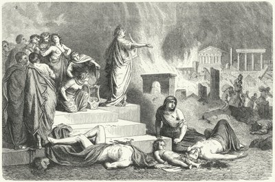 Nero under den store brannen i Roma, 64 (gravering) av German School