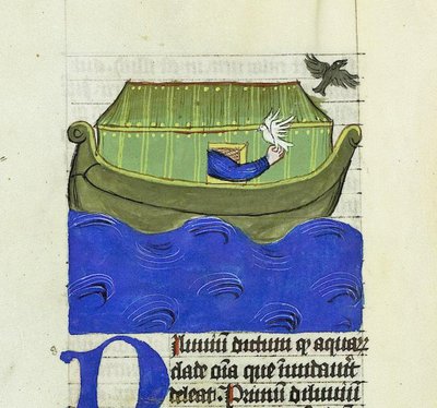 Noah slipper ut duen og ravnen, De Rerum Natura - Rabanus Maurus, ca. 1425 (gouache på vellum) av German School