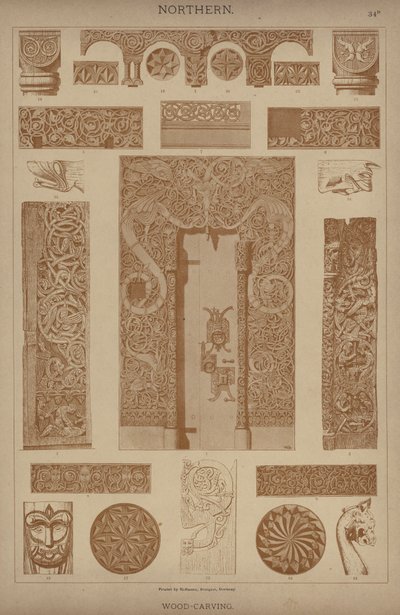 Northern, treskjæring (litho-farge) av German School