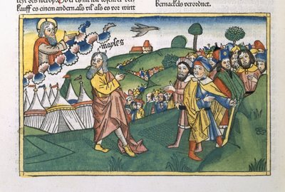 Nummer 1 1-20 Forberedelse til reisen fra Sinai-fjellet, fra Nürnbergbibelen (Biblia Sacra Germanaica) (farget tresnitt) av German School