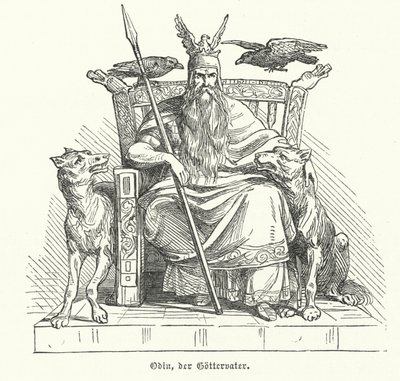 Odin, gud for norrøn mytologi (gravering) av German School