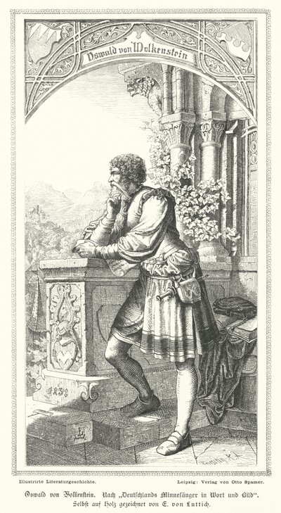 Oswald von Wolkenstein , tysk poet, komponist og diplomat (gravering) av German School