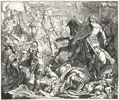 Otto I av Tyskland beseiret magyarene i slaget ved Lechfeld, 955 (gravering) av German School