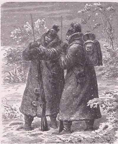 Utpost i snøen, Cassells historie om krigen mellom Frankrike og Tyskland utgitt av Cassell and Company Limited, ca. 1890 (litho) av German School