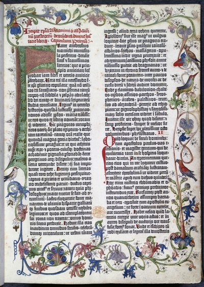 Side fra Gutenberg-bibelen, med Erfurt-belysning av German School