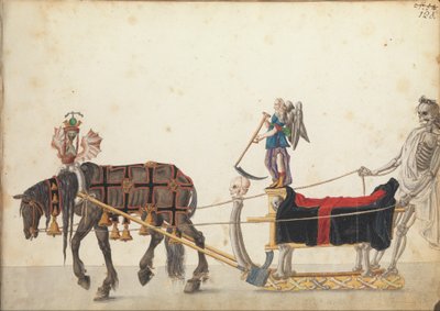 Pageant slede i parade, ca. 1640 (penn og blekk, akvarell og vask) av German School