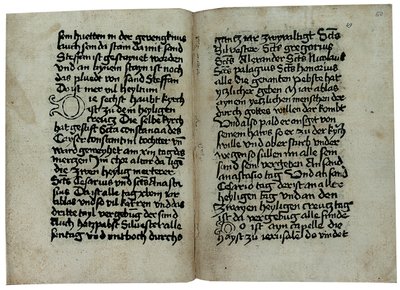 Sider fra en tyskspråklig kopi av "Mirabilia of Rome, History and Description of the City of Rome" av Pseudo-Aegidius Romanus, muligens utgitt av Ulrich Han, Roma, ca. 1475 av German School