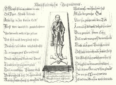 Pamflett utstedt til minne om den myrdede bohemske militærlederen Albrecht von Wallenstein (gravering) av German School