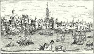 Panorama over Antwerpen på begynnelsen av 1500-tallet (gravering) av German School