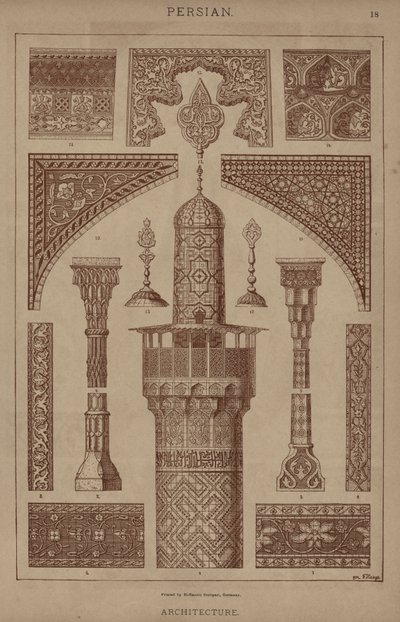 Persisk, arkitektur (farge litho) av German School