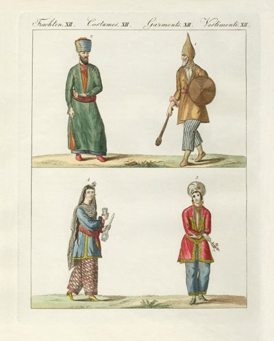 Persiske kjoler (farget gravering) av German School
