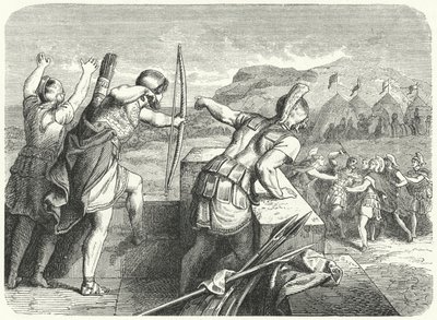 Filip II av Macedon såret i øyet ved beleiringen av Methone, 355 f.Kr. (gravering) av German School
