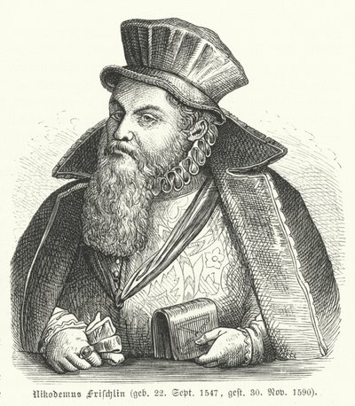 Philipp Nikodemus Frischlin , tysk poet og dramatiker (gravering) av German School