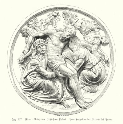 Pieta, relieff av Cristoforo Solari fra høyalteret til Certosa di Pavia, Italia (gravering) av German School