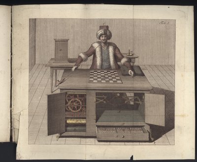 Plate I fra, Om sjakkspilleren til Herr von Kempelen og hans replika, Leipzig og Dresden: Joh. Gottl. Broadhead, 1789 av German School