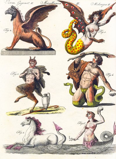 Plate som viser forskjellige mytologiske hybrider, 1830 av German School