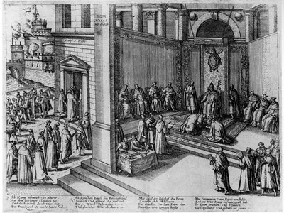 Pave Clemens VIII godtar underkastelsen av den franske kongen, Henri IV, i St. Peters 23. september 1595 av German School
