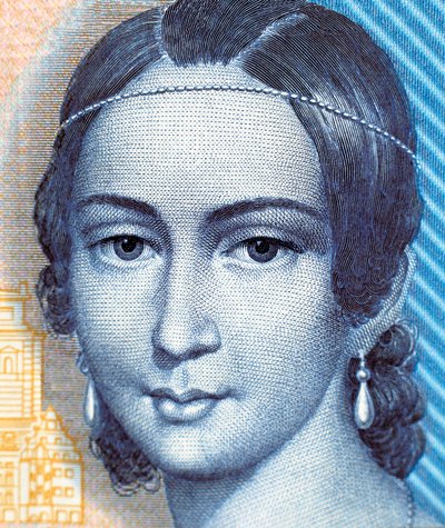 Portrett av Clara Schumann på 100 marks seddel, forside av German School