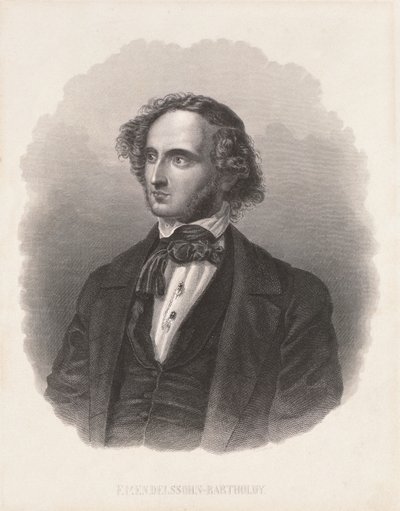 Portrett av Felix Mendelssohn (1809-47) av German School