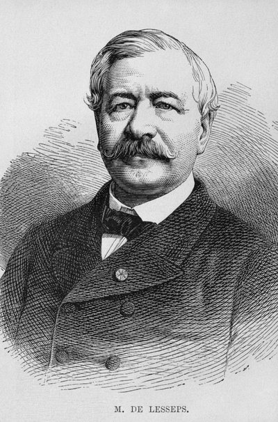 Portrett av Ferdinand Marie de Lesseps (1805-94), fra LEgypte av Georg Moritz Ebers (1837-98), 1881 (bw gravering) av German School
