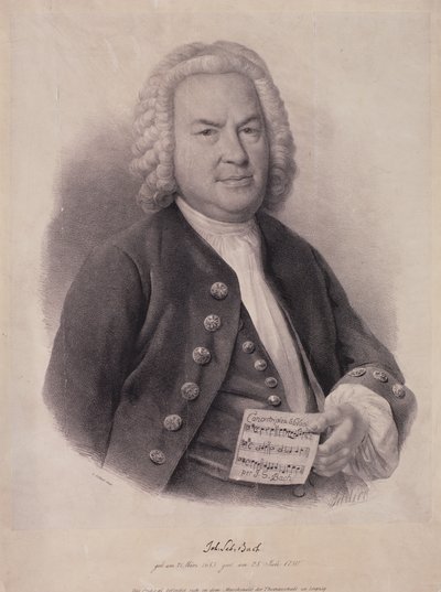 Portrett av Johann Sebastian Bach (1685-1750) gravert av F.G. Schlick, 1840 av German School
