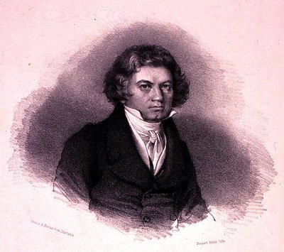 Portrett av Ludwig van Beethoven (1770-1827) gravert av Faustin Herr (litho) av German School