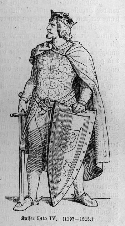 Portrett av Otto av Brunswick (1174/1182-1218), tysk romersk keiser og konge av Italia. Gravering i "" Kaiser, Konig und Papft"" av Richard Roth av German School