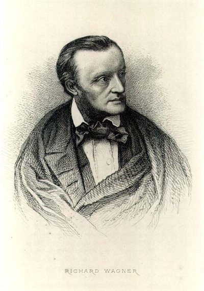 Portrett av Richard Wagner (1813-83) tysk komponist (gravering) (s/hvitt foto) av German School