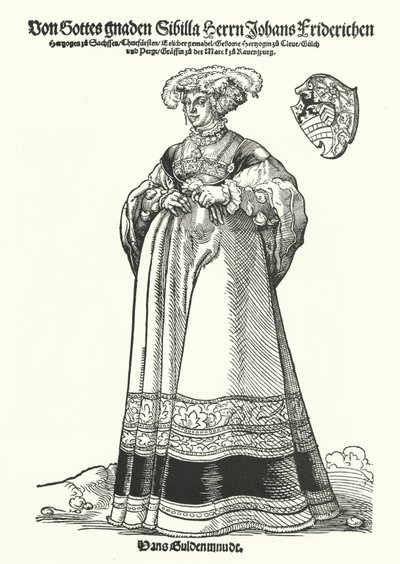 Portrett av Sibylle, hertuginne av Sachsen (gravering) av German School