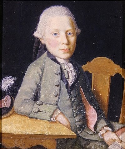 Portrett av en sittende ung mann som holder et brev, ca. 1750 (gouache på papir) av German School