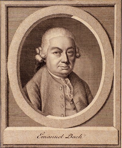 Portrett av den tyske komponisten Carl Philipp Emanuel Bach (1714-1788) sønn av Johann Sebastian Bach av German School