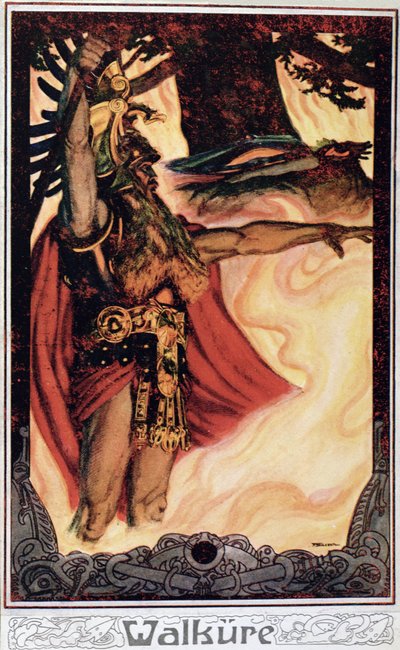 Postkort som viser Odin Calling Up the Fire, 1914 av German School