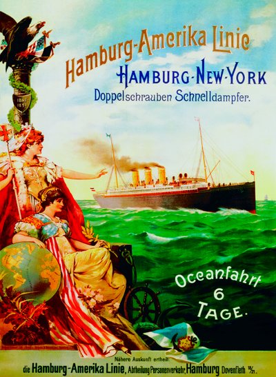 Plakat som reklamerer for Hamburg American Line, 1897 av German School