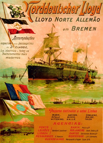 Plakat som annonserer den nordtyske Lloyd-linjen, 1898 av German School