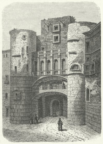 Praetoria-porten og Placa Nova, Barcelona (gravering) av German School